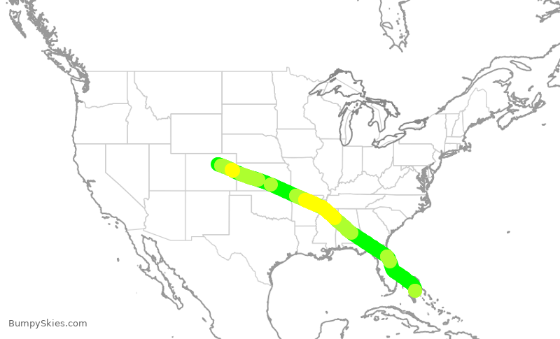 Turbulence forecast map for UAL734, DEN to YNN