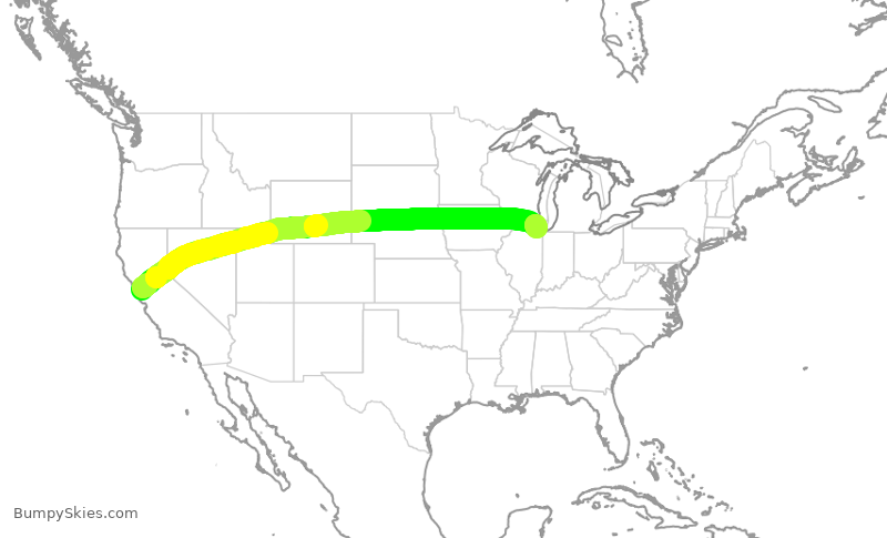 Turbulence forecast map for UAL737, SFO to ORD