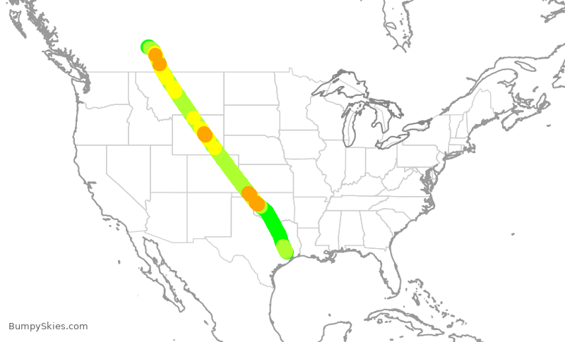Turbulence forecast map for UAL738, IAH to YYC