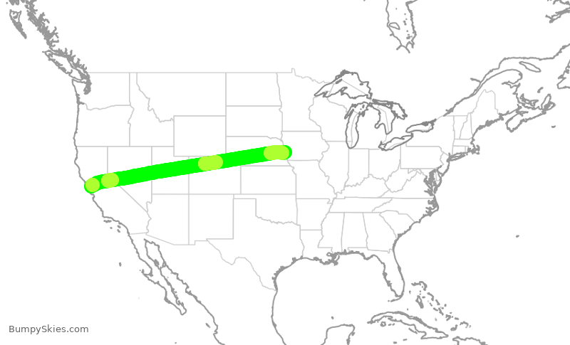 Turbulence forecast map for UAL739, SFO to OMA