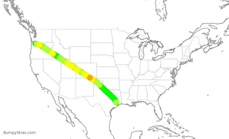Turbulence forecast map for UAL740, IAH to PDX
