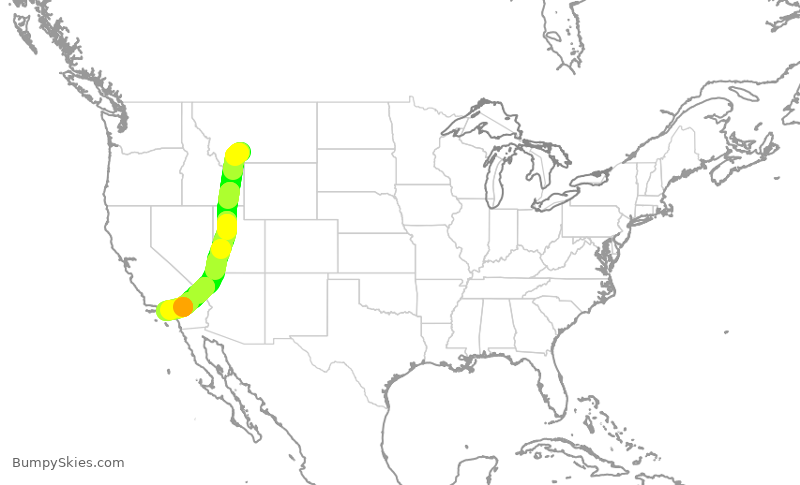 Turbulence forecast map for UAL741, BZN to LAX