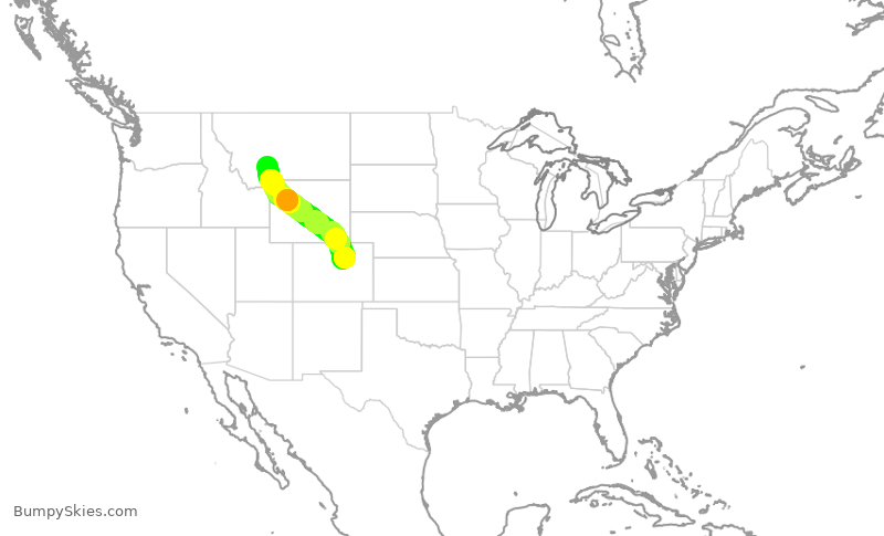 Turbulence forecast map for UAL741, DEN to BZN