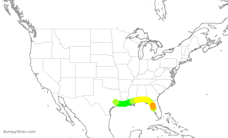 Turbulence forecast map for UAL742, TPA to IAH