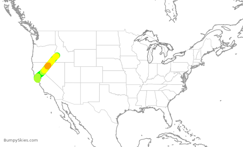 Turbulence forecast map for UAL743, BOI to SFO