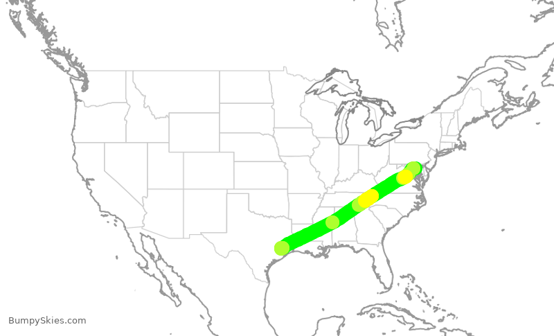 Turbulence forecast map for UAL743, BWI to IAH