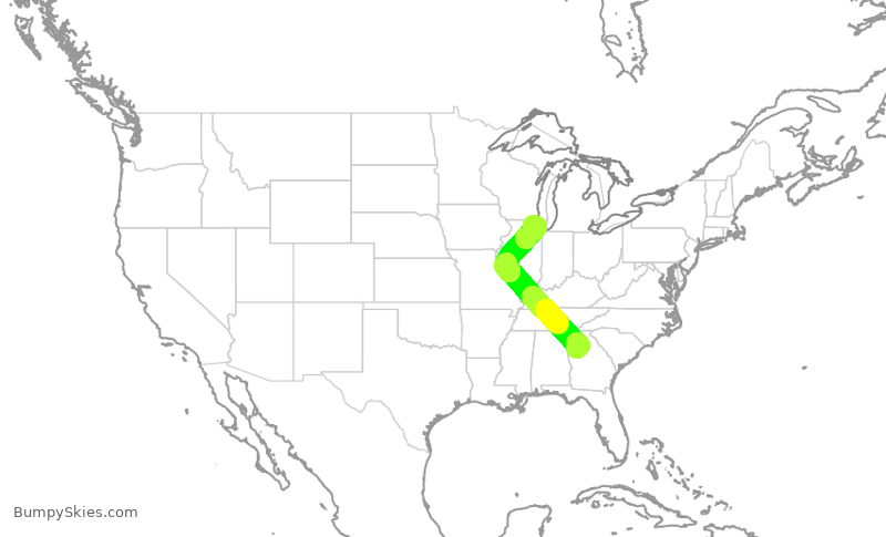 Turbulence forecast map for UAL745, ATL to ORD