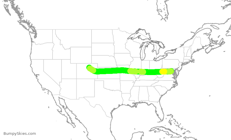 Turbulence forecast map for UAL746, DCA to DEN