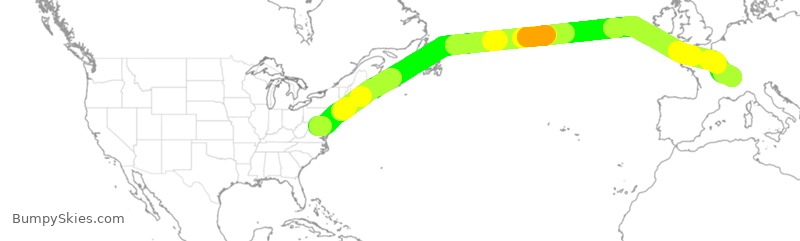 Turbulence forecast map for UAL748, IAD to GVA