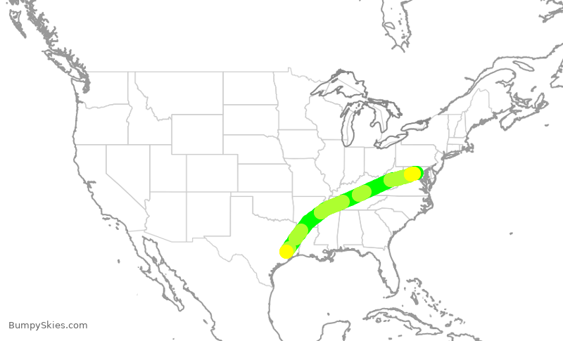 Turbulence forecast map for UAL750, IAH to IAD