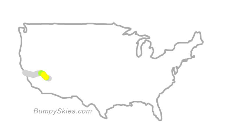 Map of continental US with illustrated flight path and turbulence forecast (described in text below)