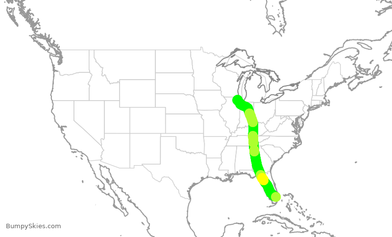 Turbulence forecast map for UAL752, FLL to ORD