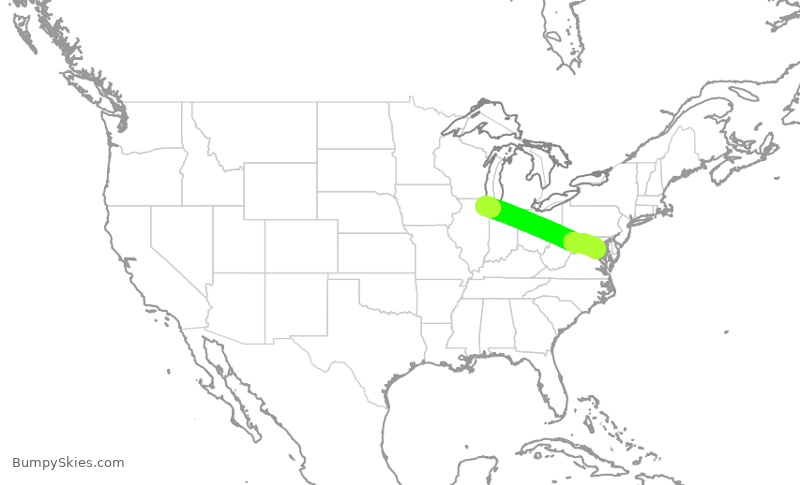 Turbulence forecast map for UAL752, ORD to DCA