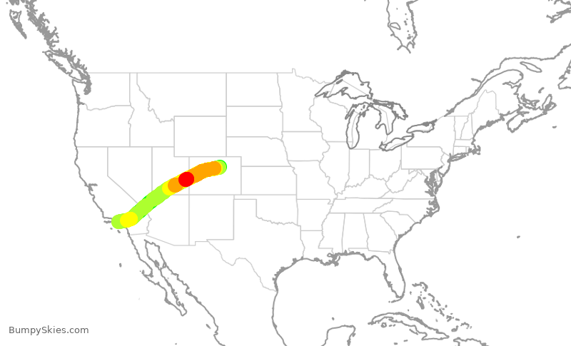 Turbulence forecast map for UAL753, DEN to LAX
