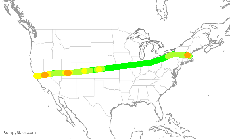 Turbulence forecast map for UAL754, BOS to SFO
