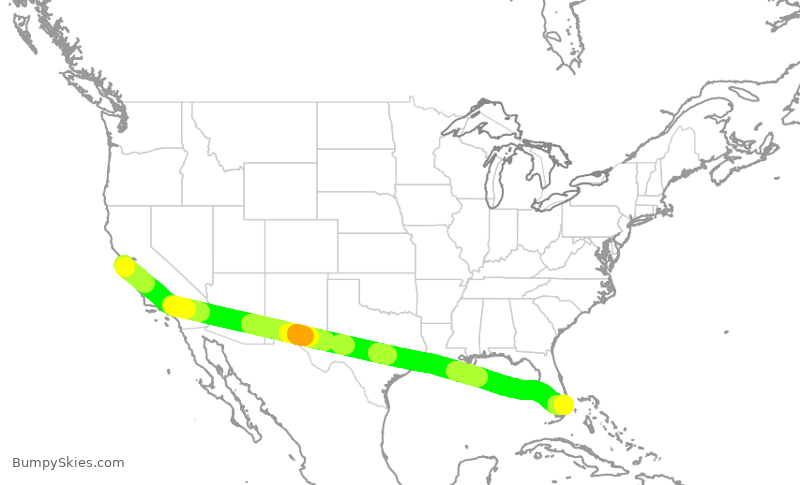 Turbulence forecast map for UAL754, SFO to FLL