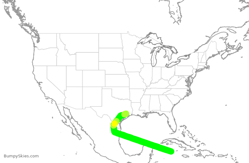 Turbulence forecast map for UAL754, GCM to IAH