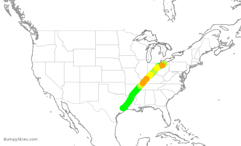 Turbulence forecast map for UAL756, CLE to IAH