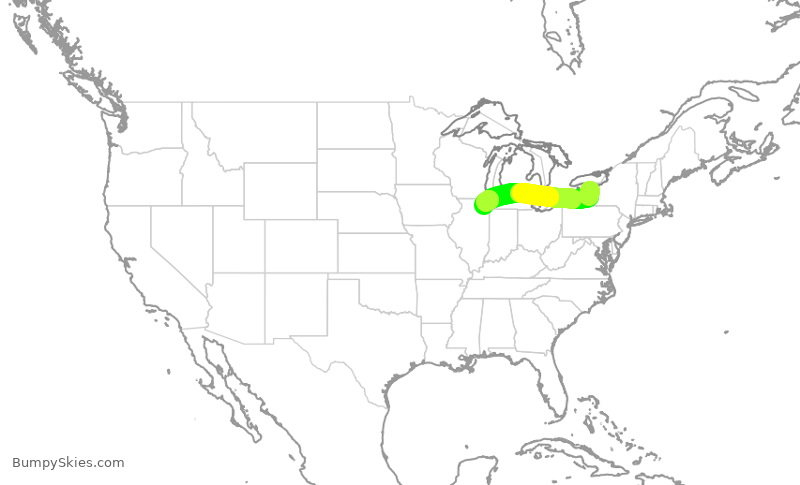 Turbulence forecast map for UAL764, ROC to ORD