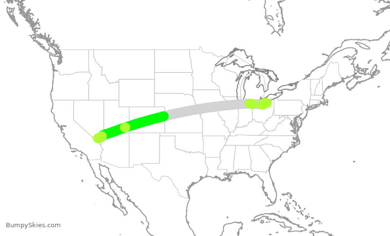 Turbulence forecast map for UAL765, CLE to LAS