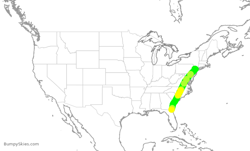 Turbulence forecast map for UAL765, JAX to EWR