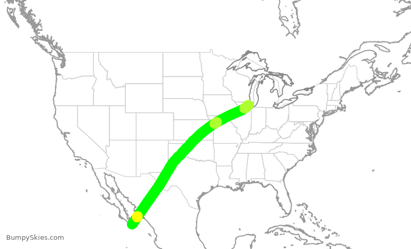 Turbulence forecast map for UAL766, SJD to ORD