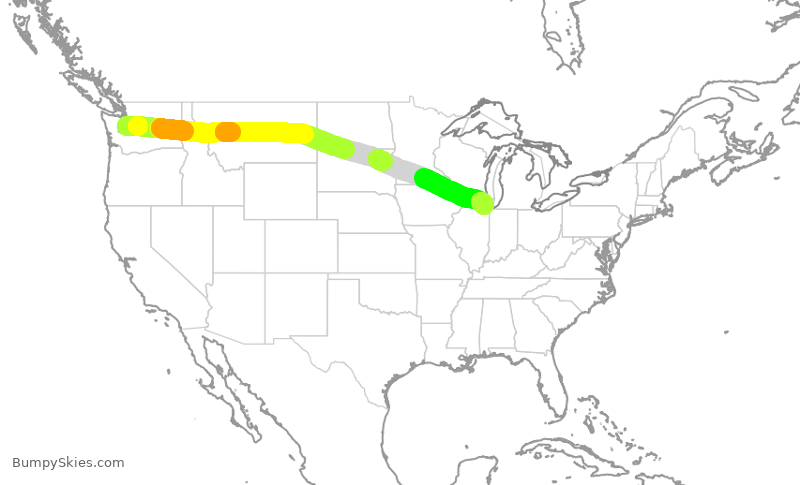 Turbulence forecast map for UAL768, SEA to ORD
