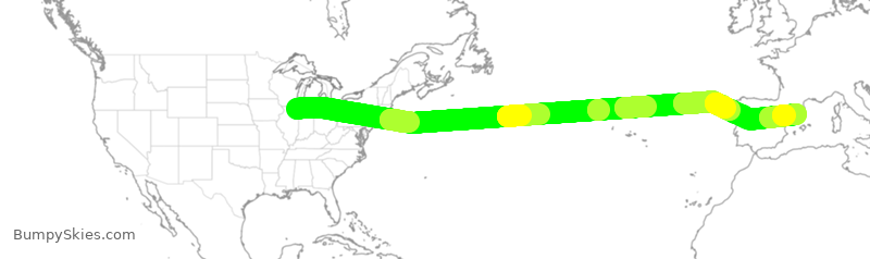 Turbulence forecast map for UAL769, ORD to BCN