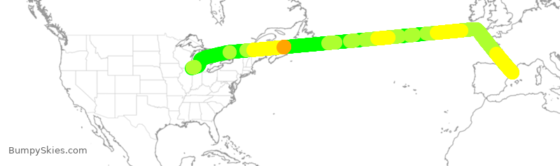 Turbulence forecast map for UAL770, EBL to ORD