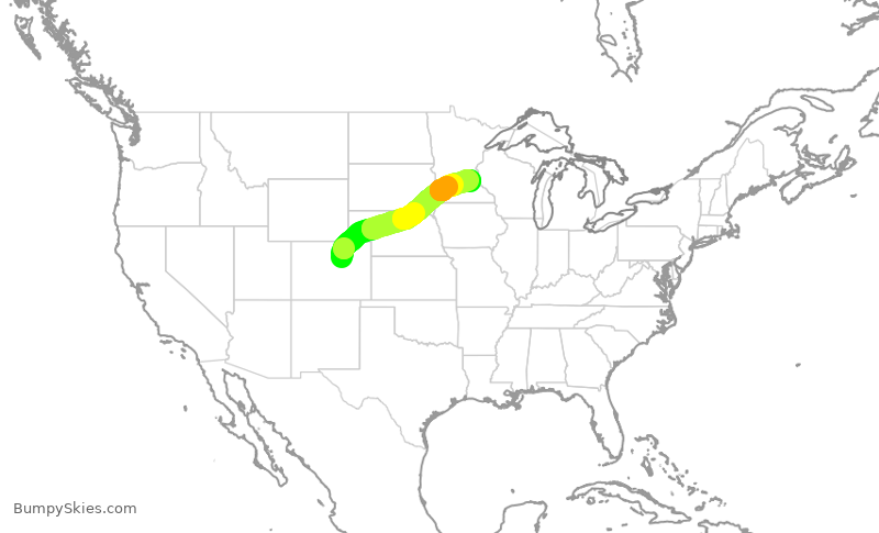 Turbulence forecast map for UAL773, DEN to MSP