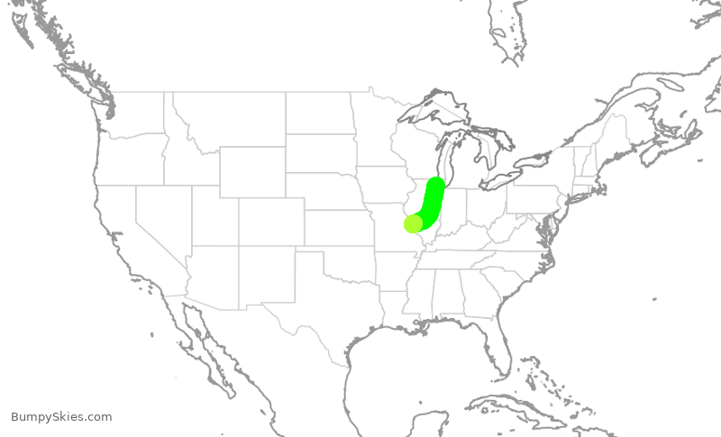 Turbulence forecast map for UAL775, ORD to STL