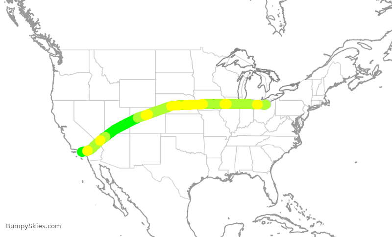 Turbulence forecast map for UAL776, CLE to LAX