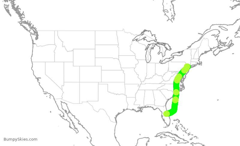 Turbulence forecast map for UAL776, MCO to EWR