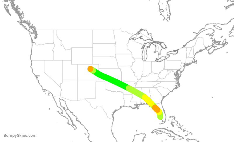 Turbulence forecast map for UAL778, RSW to DEN