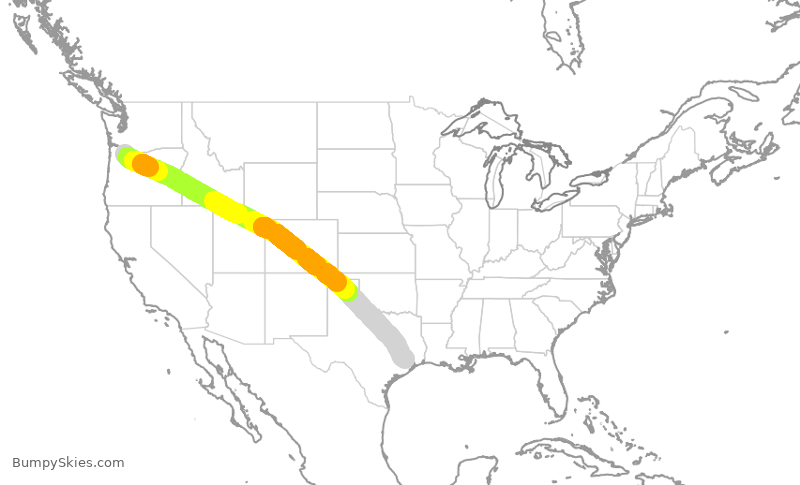 Turbulence forecast map for UAL780, PDX to IAH