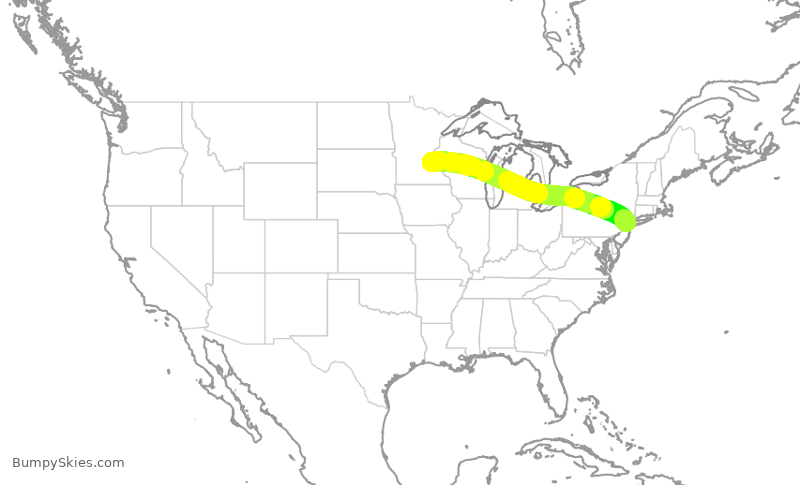 Turbulence forecast map for UAL782, EWR to MSP