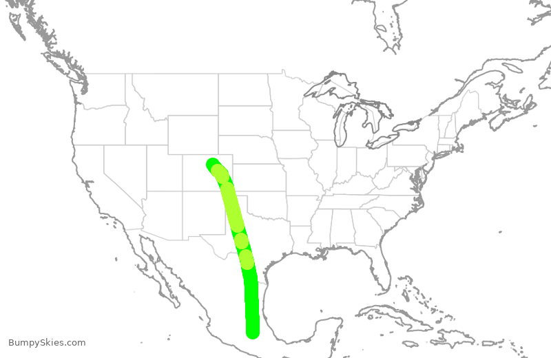 Turbulence forecast map for UAL784, MMX to DEN