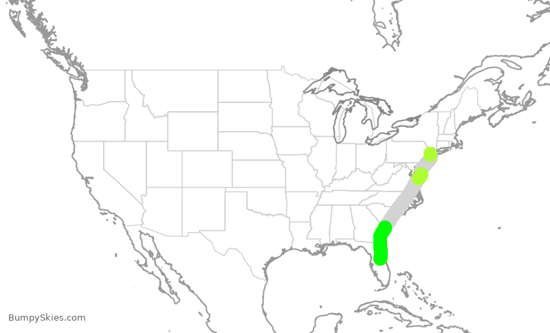 Turbulence forecast map for UAL788, EWR to MCO