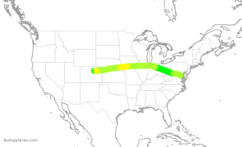 Turbulence forecast map for UAL789, DEN to DCA