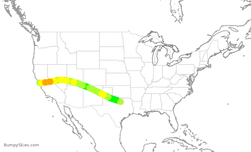 Turbulence forecast map for UAL790, DFW to SFO