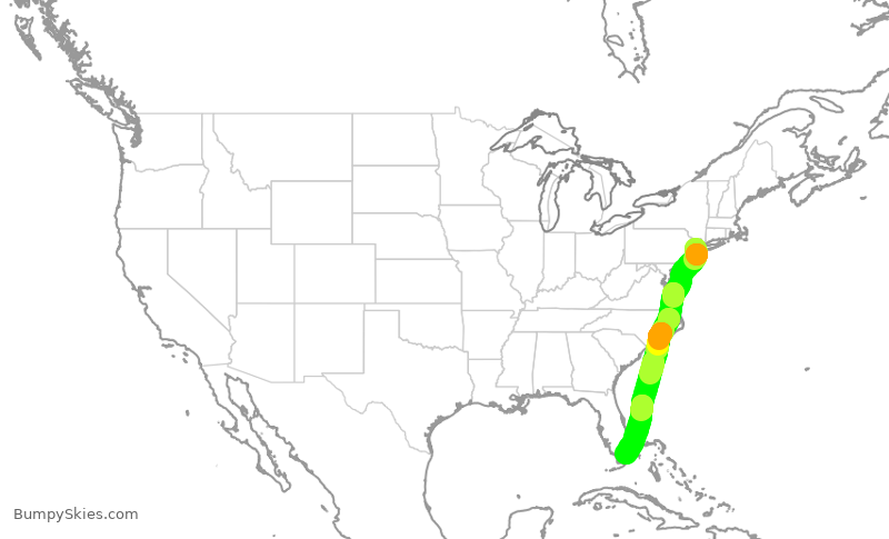Turbulence forecast map for UAL791, EWR to MIA