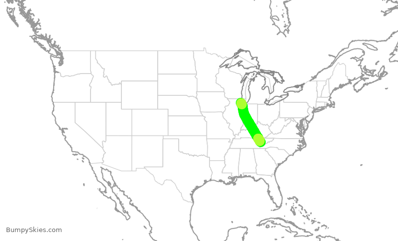 Turbulence forecast map for UAL795, ORD to TYS