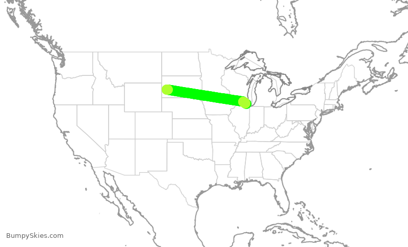 Turbulence forecast map for UAL795, RAP to ORD