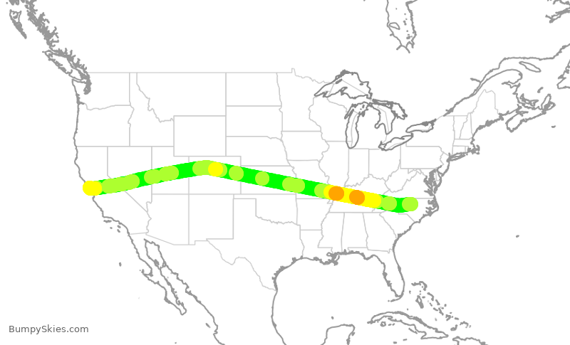 Turbulence forecast map for UAL795, RDU to SFO