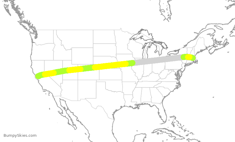 Turbulence forecast map for UAL796, SFO to BOS