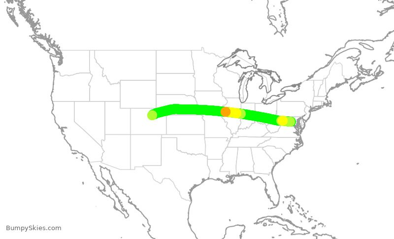 Turbulence forecast map for UAL797, IAD to DEN