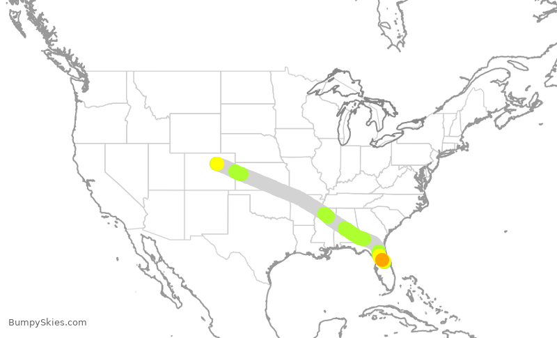 Turbulence forecast map for UAL799, DEN to MCO