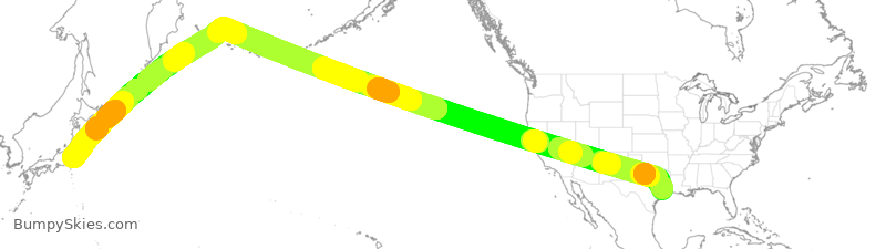 Turbulence forecast map for UAL7, IAH to JAA