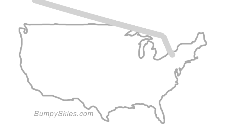 Map of continental US with illustrated flight path and turbulence forecast (described in text below)