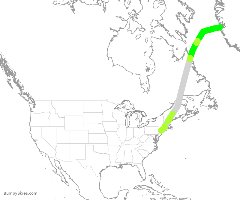 Turbulence forecast map for UAL80, EWR to GOH